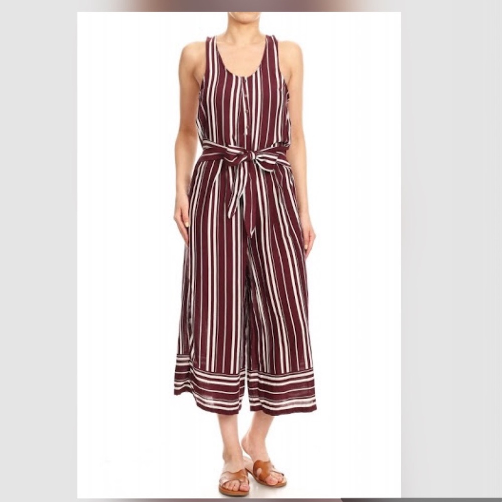 NWT MAROON AND WHITE STRIPED JUMPSUIT